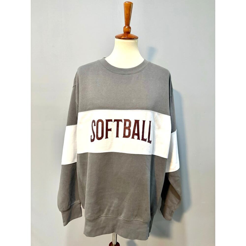 Fan Cloth Softball Sweatshirt Gray White Colorblock Size Medium Pullover Comfy